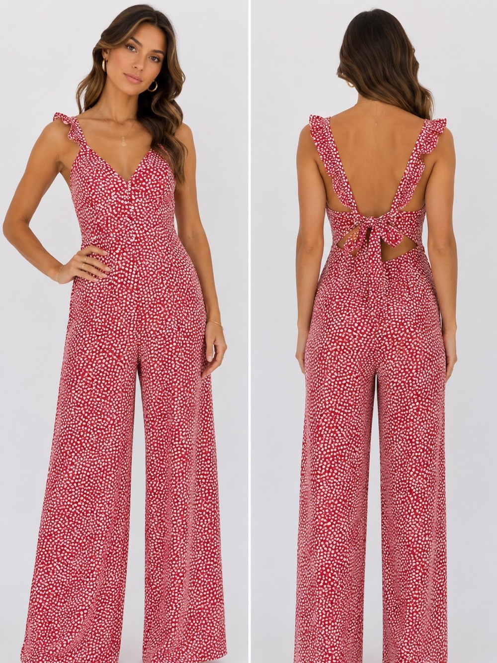 RESA Jilly Red & White Wide Leg Jumpsuit Open Tie Back Revolve NWT XS